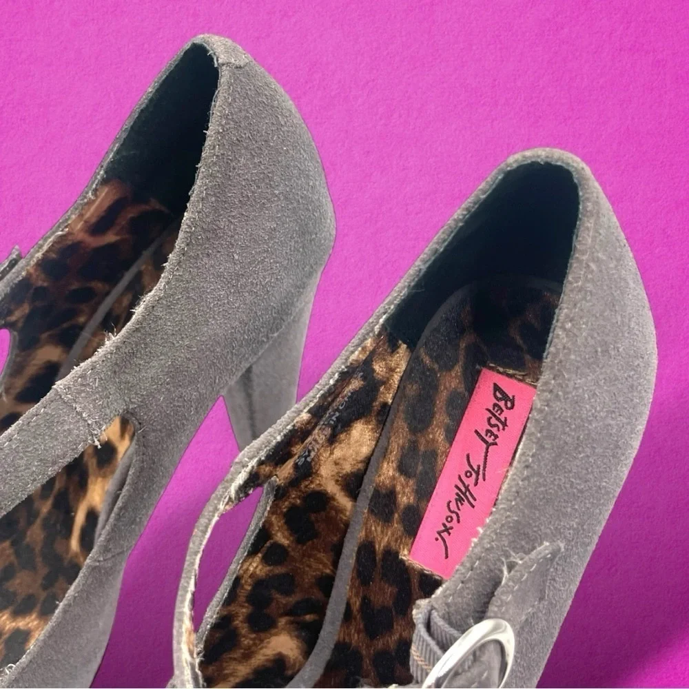 Betsey Johnson Gray Poppie Mary Jane Heels with Silver Sequin Bow